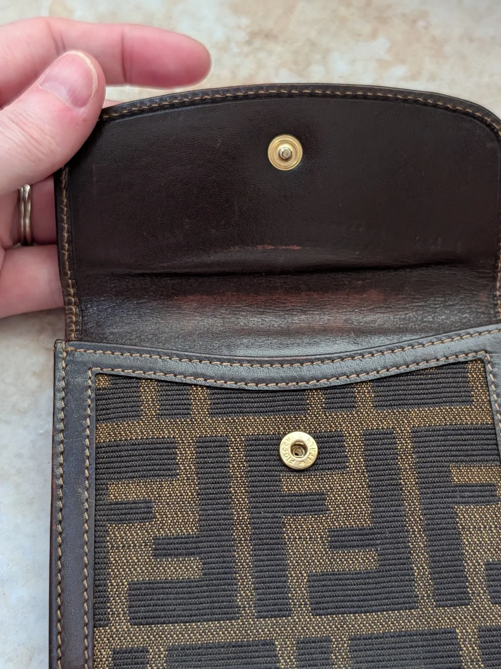 Fendi Zucca Brown Canvas Compact Wallet w COA EUC